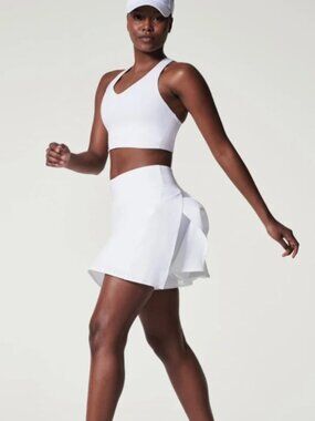 SPANX White Athletic Skort High Rise Flowy Golf Tennis Skirt Built In Shorts